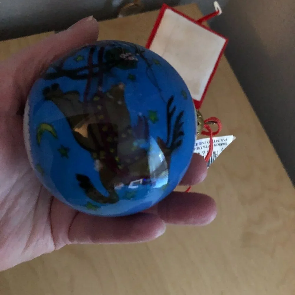 Vintage Bien Hand Painted Santa Sleigh Reindeer 1990's Christmas Glass Ornament
